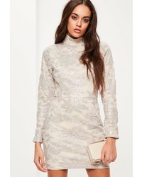 Missguided Grey Sequin Lace Bodycon Dress