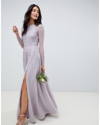 ASOS DESIGN Maxi Dress In Delicate Linear Sequin With Long Sleeves