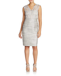 Kay Unger Sequined Metallic Lace Sheath Dress