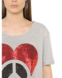 Love Moschino Sequined Crop Cotton Jersey T Shirt