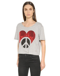 Love Moschino Sequined Crop Cotton Jersey T Shirt