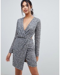 ASOS DESIGN Wrap Front Mini Dress In Scatter Sequin With Open Back
