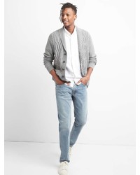 Gap Cable Knit Shawl Collar Cardigan Sweater In Combed Cotton