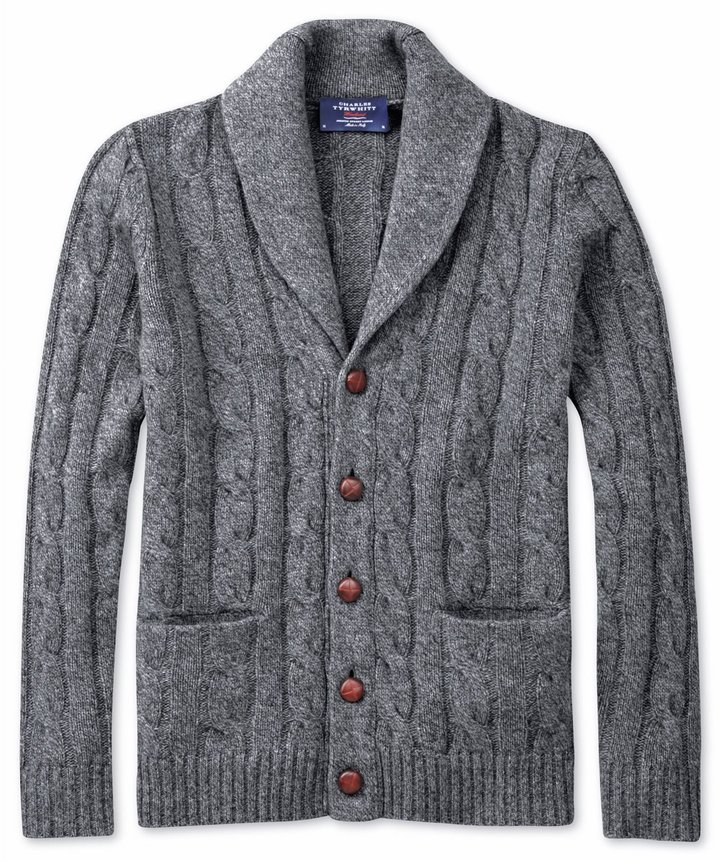Charles Tyrwhitt Grey Shawl Collar Cardigan, $110 | Charles Tyrwhitt ...