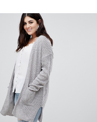 Brave Soul Plus Shawl Collar Cardigan In Fishman Rib Knit With Pockets And White Twist