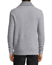 Neiman Marcus Cashmere By Billy Reid Shawl Collar Textured Sweater Gray