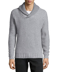 Neiman Marcus Cashmere By Billy Reid Shawl Collar Textured Sweater Gray
