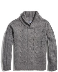 Paisley Gray Shawl Funnel Neck Cable Knit Sweater