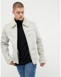 ASOS DESIGN Faux Shearling Jacket In Stone