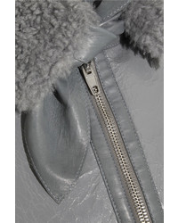 Balenciaga Le Bombardier Brilliant Polished Leather And Shearling Jacket Gray