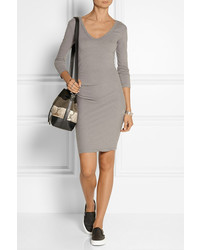 James Perse Tucked Double V Stretch Cotton Jersey Mini Dress