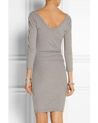 James Perse Tucked Double V Stretch Cotton Jersey Mini Dress