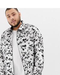ASOS Edition Plus Silver And Black Floral Jacquard Overshirt