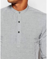 Asos Brand Gray Shirt With Neps And Grandad Collar