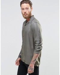 Asos Brand Shirt In Khaki With Revere Collar In Regular Fit