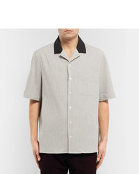 Raf Simons Camp Collar Panelled Stretch Cotton Seersucker Shirt