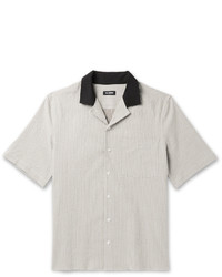 Raf Simons Camp Collar Panelled Stretch Cotton Seersucker Shirt