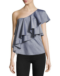 Milly Cascade One Shoulder Cross Dyed Italian Shirting Top