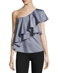 Milly Cascade One Shoulder Cross Dyed Italian Shirting Top