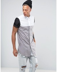 Asos Regular Fit Super Longline Cut And Sew Shirt In Gray