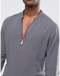 Asos Regular Fit Viscose Shirt With V Neck In Charcoal
