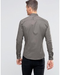 Asos Skinny Twill Shirt In Dusty Khaki