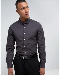 Asos Slim Shirt With Stretch In Charcoal