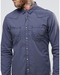 Wrangler Slim Western Shirt In Lightweight Iron Gray