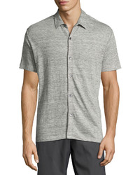 Theory Zephyr Linen Knit Button Front Shirt Gray