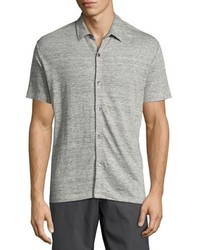 Theory Zephyr Linen Knit Button Front Shirt Gray