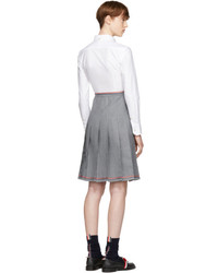 Thom Browne Grey And White Belted Illusion Shirt Dress