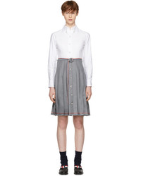 Thom Browne Grey And White Belted Illusion Shirt Dress