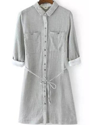 Lapel With Pockets Shirt Dress
