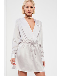 Missguided Grey Contrast Cuff Waisted Shirt Dress