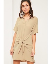 Missguided Nude Tie Front Shirt Dress
