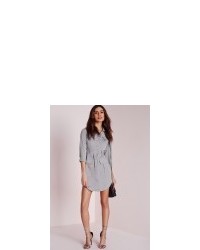 Missguided Petite Belted Shirt Dress Grey