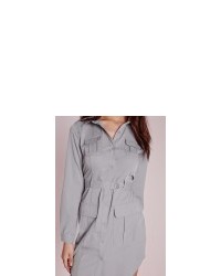 Missguided Petite Belted Shirt Dress Grey