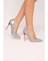 Missguided Grey Patent Contrast Heel Court Shoes