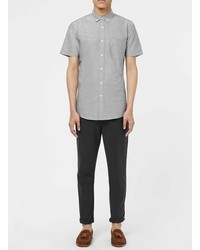 Topman Grey And White Oxford Short Sleeve Casual Shirt
