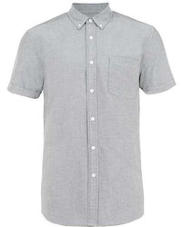 Topman Grey And White Oxford Short Sleeve Casual Shirt