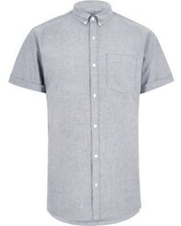 River Island Grey Short Sleeve Oxford Shirt