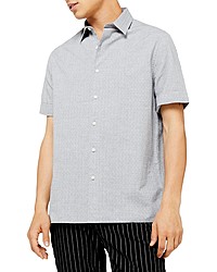 Topman Melange Classic Fit Short Sleeve Dobby Button Up Shirt