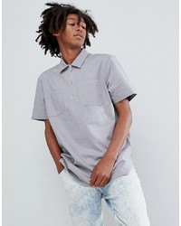 ASOS DESIGN Oversized Overhead Half Zip Shirt In Grey