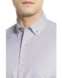 David Donahue Regular Fit Short Sleeve Plaid Sport Shirt