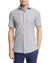 Ermenegildo Zegna Seersucker Short Sleeve Shirt Medium Gray