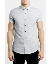 Topman Slim Fit Short Sleeve Grey Texture Shirt