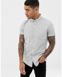 ASOS DESIGN Slim Oxford Shirt In Grey With Short Sleeves