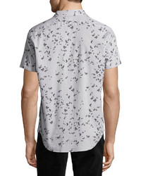 Theory Zack S Leaflet Linen Cotton Short Sleeve Shirt Gray