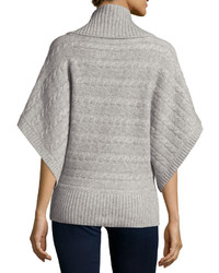Neiman Marcus Cashmere Cable Knit Banded Hem Poncho Heather Gray