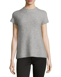 Neiman Marcus Cashmere Ribbed Short Sleeve Sweater Heather Gray